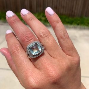 Yurman Ring, Prasiolite & Diamonds, 11mm Size 6